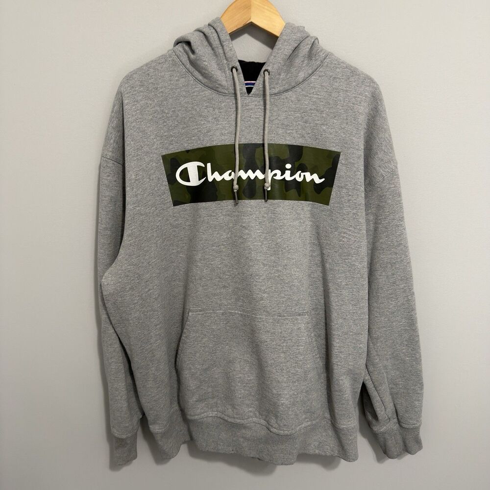 Champion Hoodie Pullover Sweatshirt Camo Gray Size 2XL